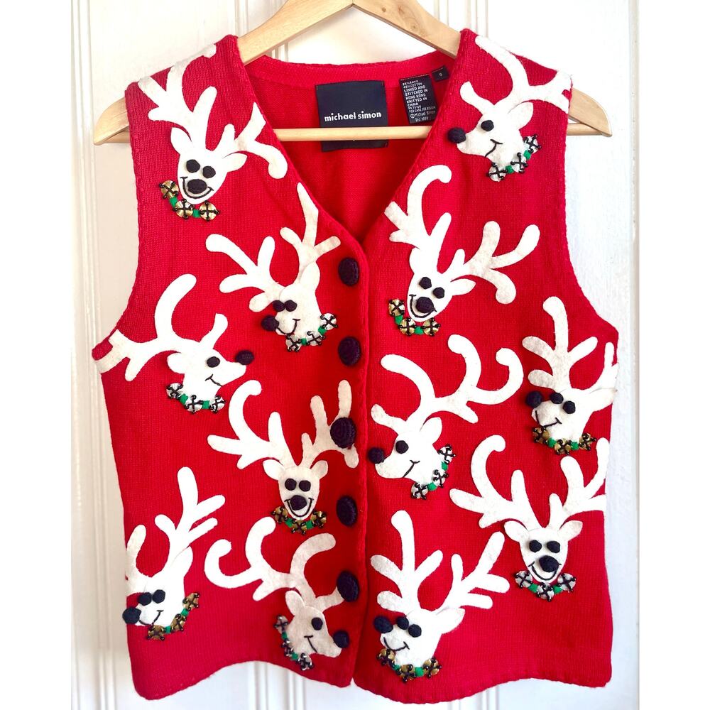 Michael Simon New York Vintage 1999 Holiday Reindeer Vest Women’s Small